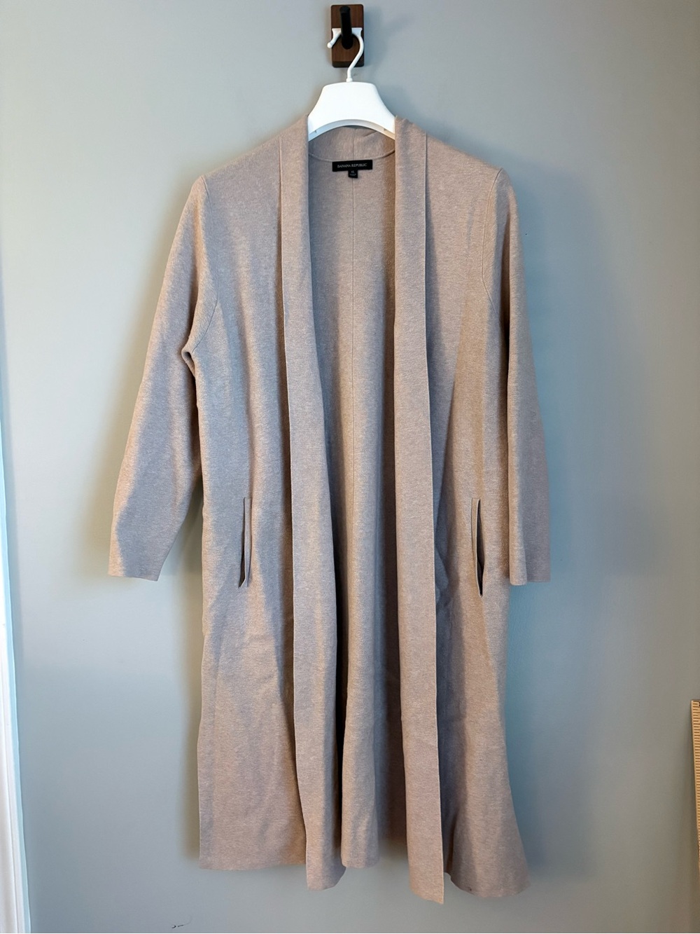 Banana Republic Beige Cream Longline Open Front Duster Cardigan Sweater Pockets